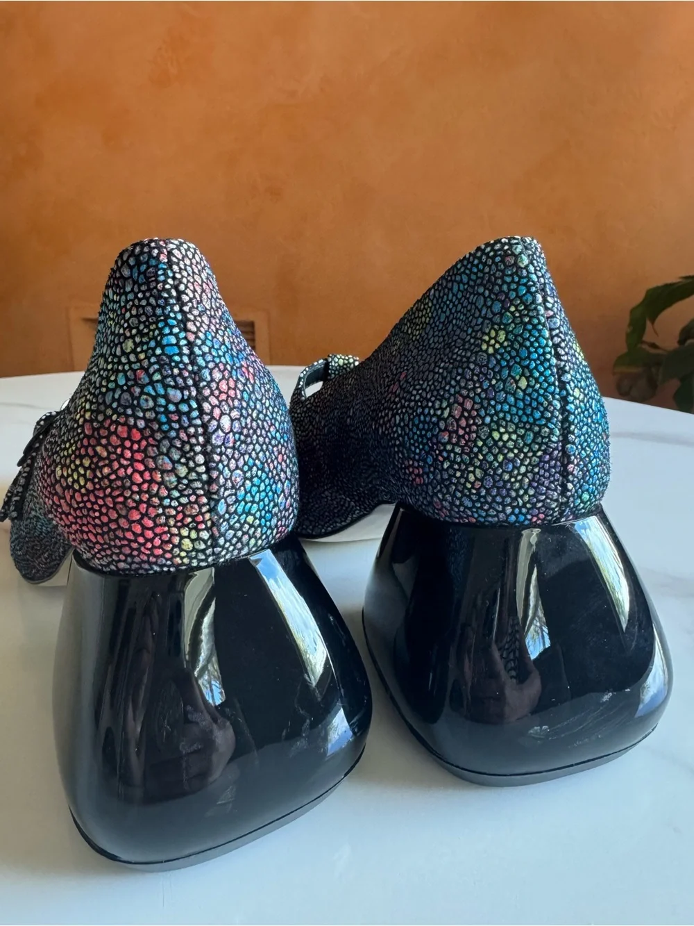 John Fluevog Prowess Hayls Multicolor Leather T-Strap Heels 6.5